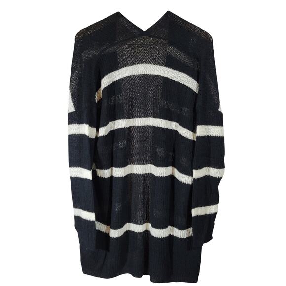 Fantastic Fawn Black & Ivory Stripe Open Front Duster Knit‎ Cardigan M NIB - Picture 3 of 6